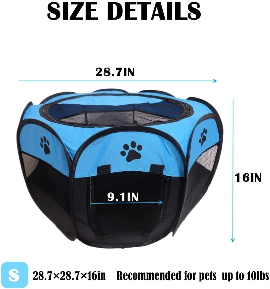 Portable Pet Playpen,Foldable Dog Playpen for Dogs and Cats,Rabbits,Pet Exercise Pet Tents Indoor Outdoor Use (S(28.7" x 28.7" x 16"), Blue)