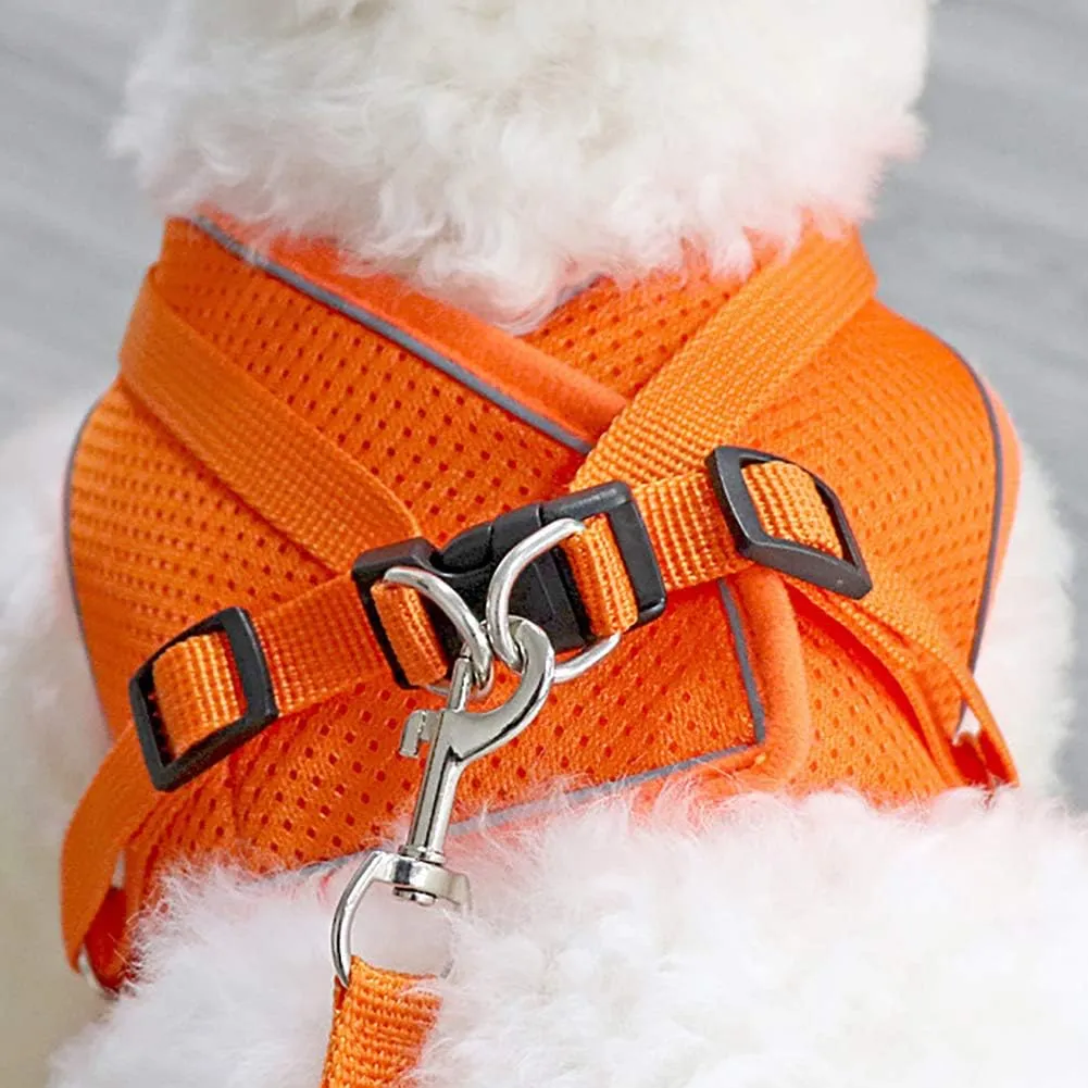 Puppy Harness and Leash Set, Escape Proof Dog Cat Vest Harness for Cats Small Medium Dogs, Adjustable Reflective Step in Harness,Soft Mesh Comfort Fit No Pull No Choke (Medium(13.7"-15.7"), Orange)
