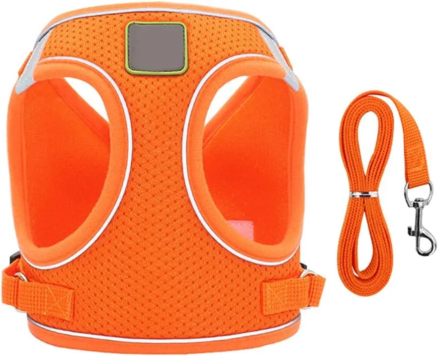 Puppy Harness and Leash Set, Escape Proof Dog Cat Vest Harness for Cats Small Medium Dogs, Adjustable Reflective Step in Harness,Soft Mesh Comfort Fit No Pull No Choke (Medium(13.7"-15.7"), Orange)