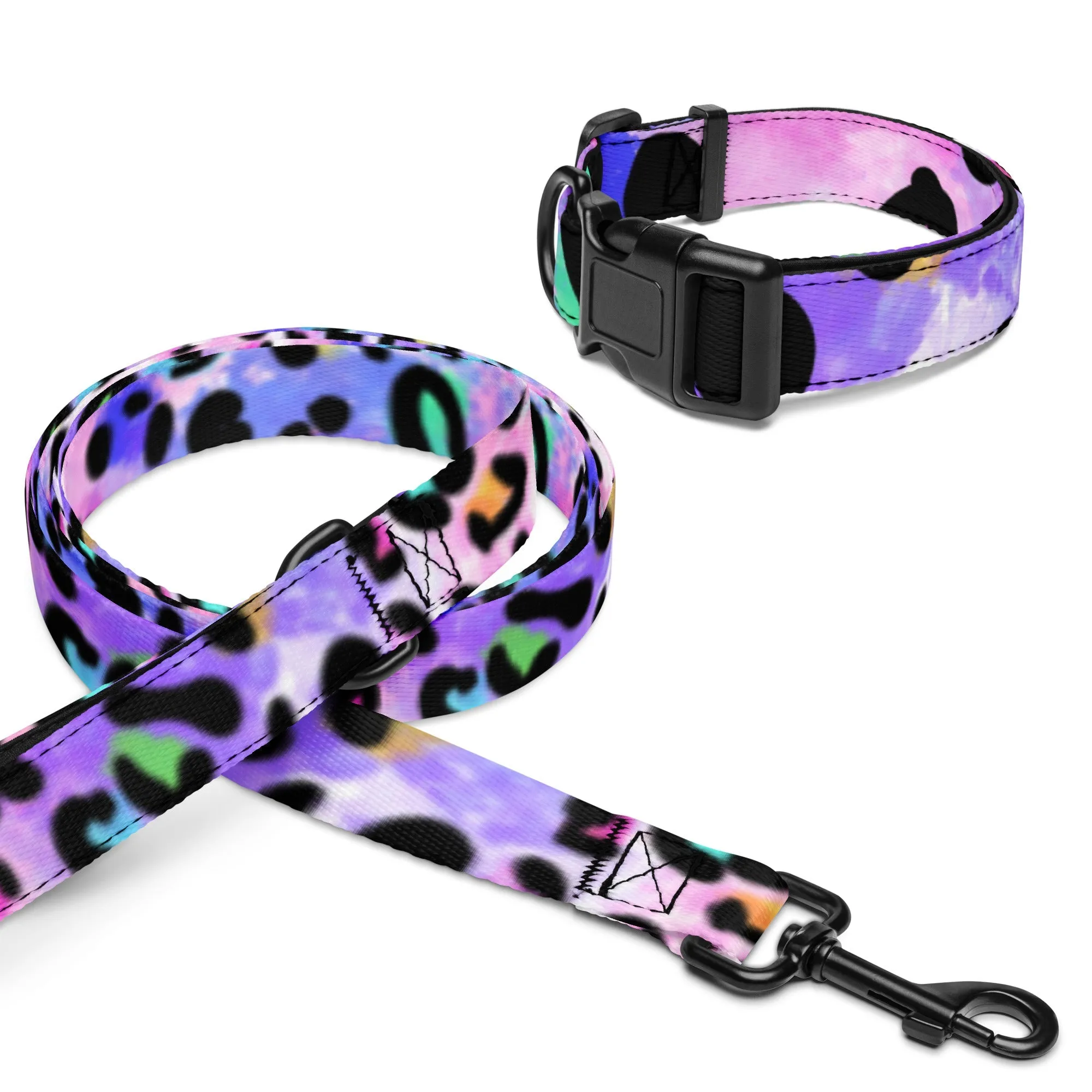 Rainbow Leopard Pet collar & leash