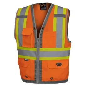 Safety Vest - Pioneer Hi-Viz Orange Mesh Back Zip Front Surveyor's Vest, 6672
