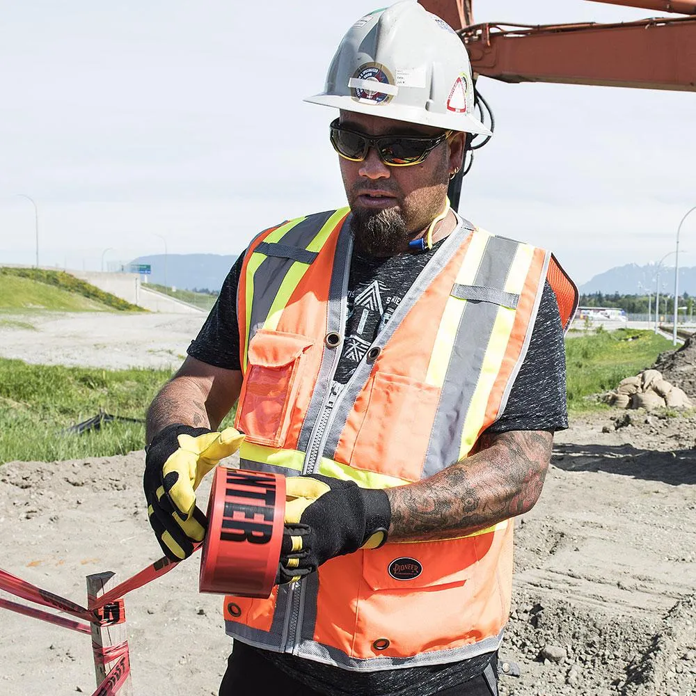 Safety Vest - Pioneer Hi-Viz Orange Mesh Back Zip Front Surveyor's Vest, 6672