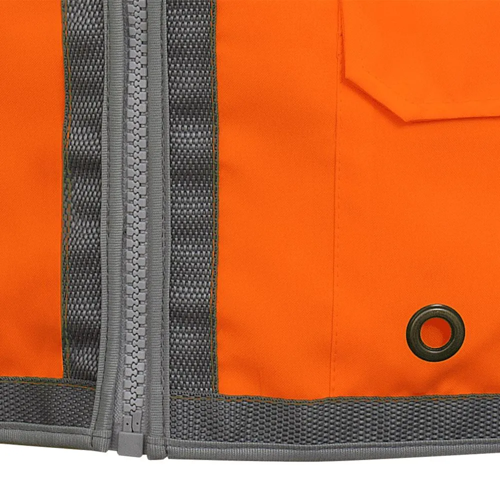 Safety Vest - Pioneer Hi-Viz Orange Mesh Back Zip Front Surveyor's Vest, 6672