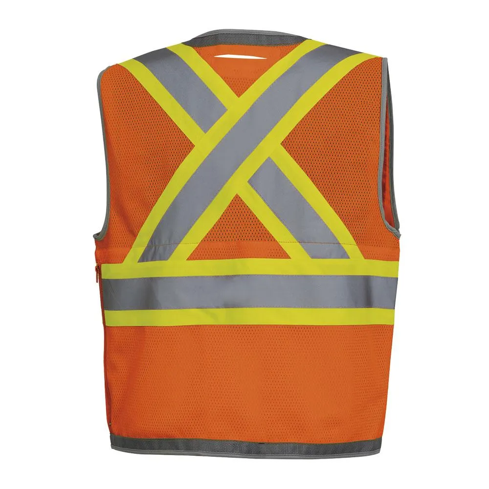 Safety Vest - Pioneer Hi-Viz Orange Mesh Back Zip Front Surveyor's Vest, 6672