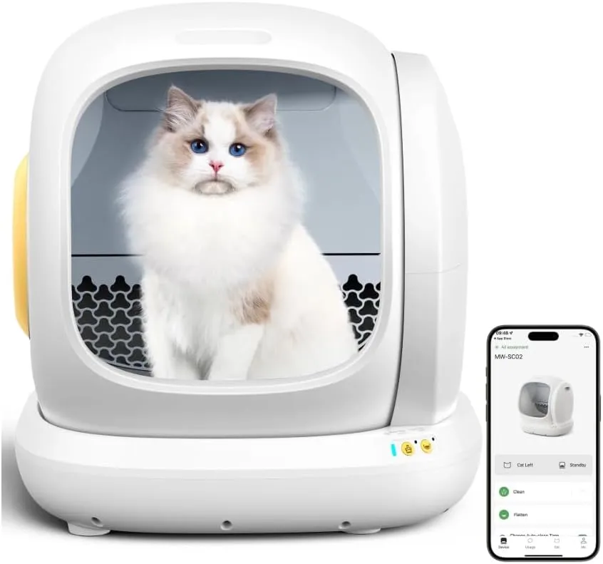 Smart Automatic Self-Cleaning Cat Litter Box, APP Control/Integrated Safety Protection (White)