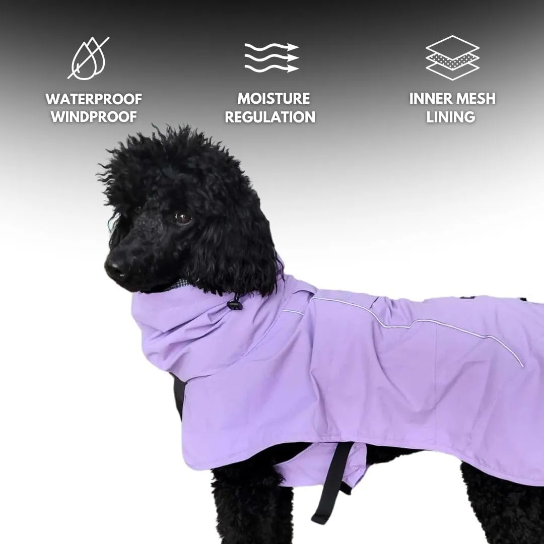 Spark Paws Dog Raincoat, Waterproof Windproof Rain Jacket, for Small Medium Large Extra Large Dogs, Reflective Breathable Full-Body Coverage Dry Suit - Purple - S