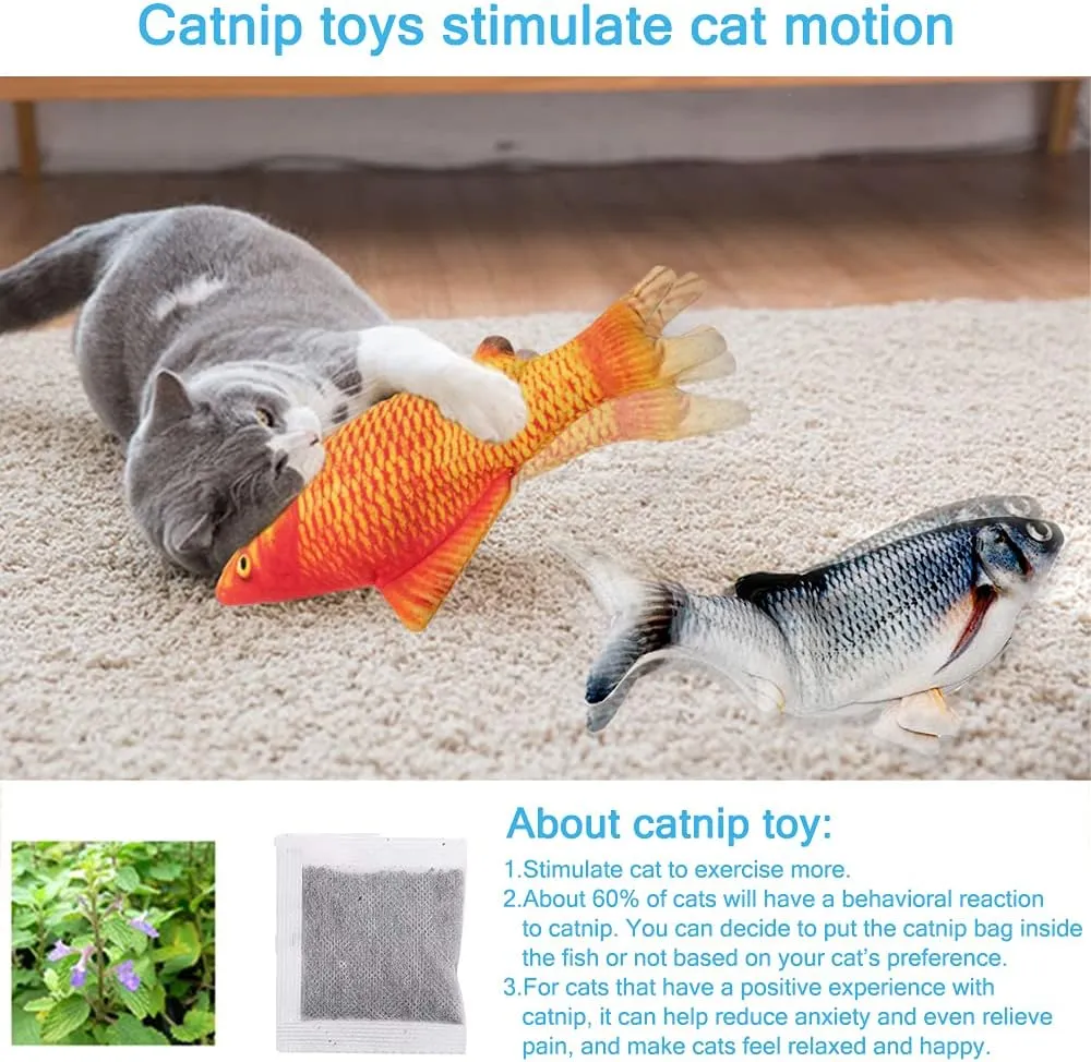 Tocirelo Cat Toys Interactive Flopping Fish with Catnip, 2Pack Interactive Cat Toys for Indoor Cats, 11" Electric Moving Kitten Kicker Toy, Automatic Floppy Fish Bored Kitty Enrichment Products