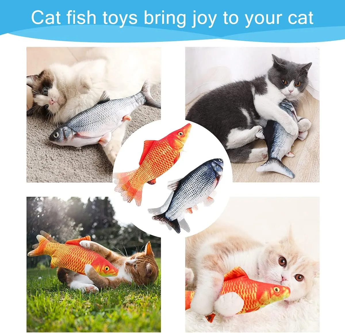 Tocirelo Cat Toys Interactive Flopping Fish with Catnip, 2Pack Interactive Cat Toys for Indoor Cats, 11" Electric Moving Kitten Kicker Toy, Automatic Floppy Fish Bored Kitty Enrichment Products