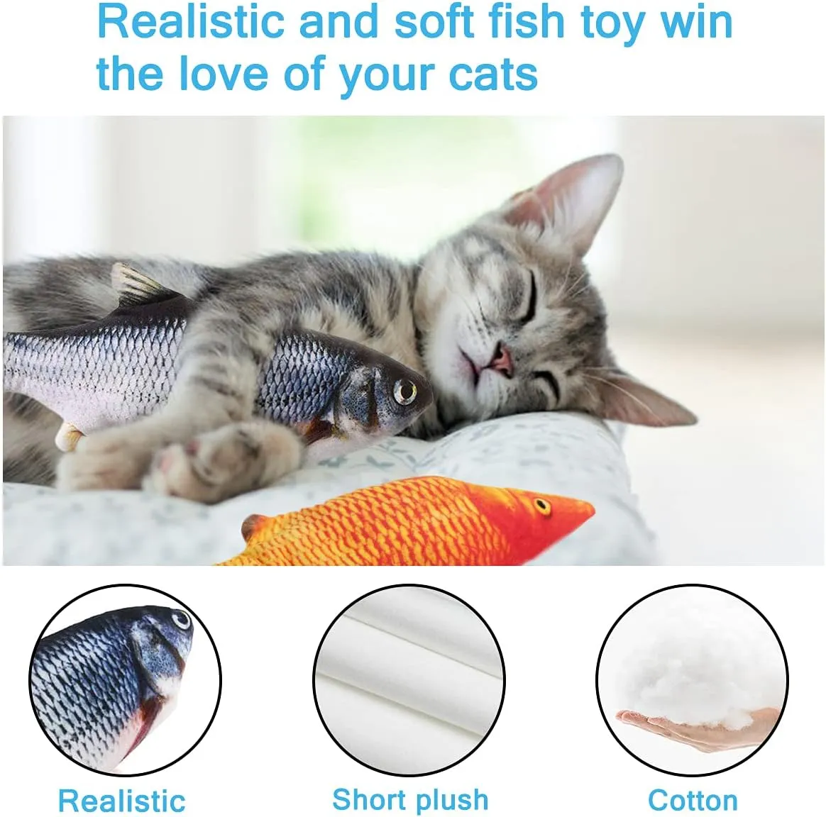 Tocirelo Cat Toys Interactive Flopping Fish with Catnip, 2Pack Interactive Cat Toys for Indoor Cats, 11" Electric Moving Kitten Kicker Toy, Automatic Floppy Fish Bored Kitty Enrichment Products