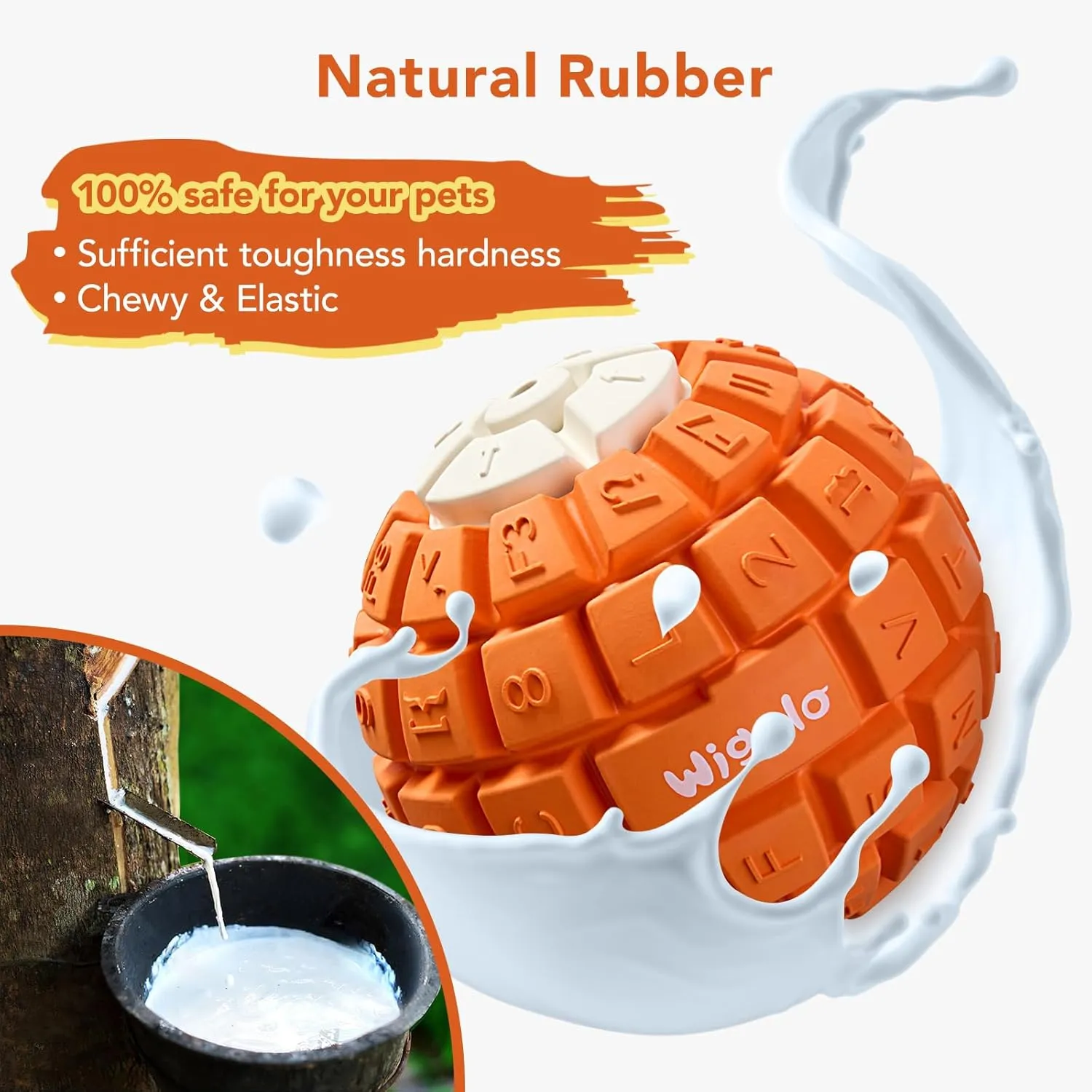 Tough Durable Dog Ball Toy for Aggressive Chewers, Natural Rubber Dog Toy for Large/Medium Dogs, 3.5" Diameter Dog Ball Chew Toy, Helps with Dog Separation Anxiety, Dishwasher Safe, Orange