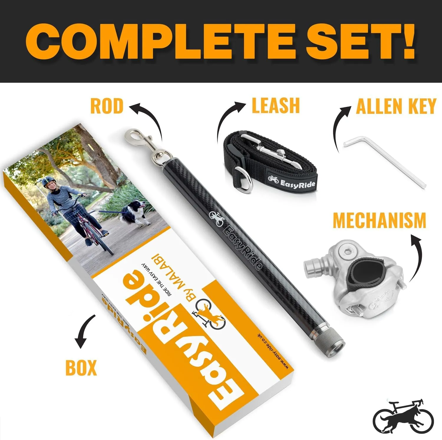 V2.0-180 Rotating Dog Bike Leash - with Shock Absorbers and Quick Attach Mechanism | Carbon Fiber | Detachable, Adjustable for The Smoothest Ride- Patent Pending (Black)