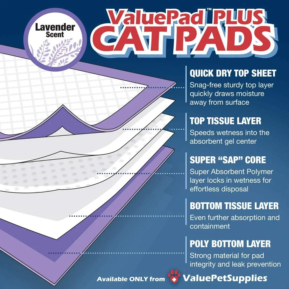 ValuePad Plus Cat Litter Pads, 16.9x11.4 Inch, Lavender Scent, 25 Count - Breeze Compatible Refills - Quick-Dry, Super Absorbent Gel Cat Pads