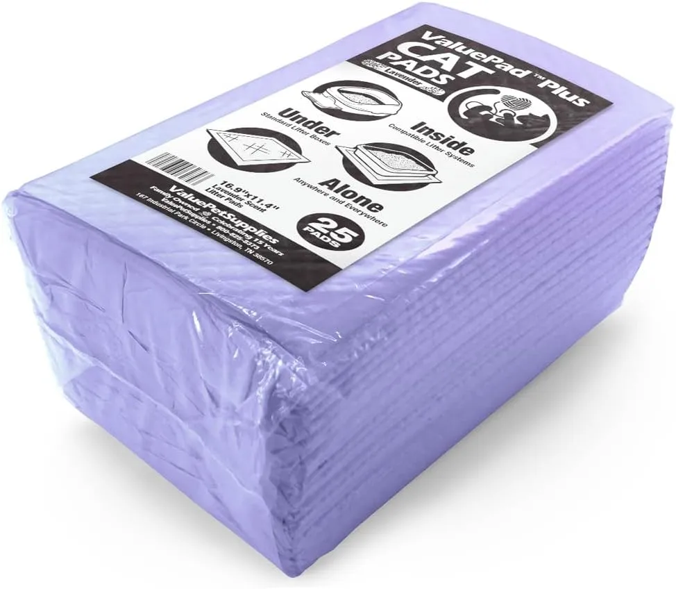 ValuePad Plus Cat Litter Pads, 16.9x11.4 Inch, Lavender Scent, 25 Count - Breeze Compatible Refills - Quick-Dry, Super Absorbent Gel Cat Pads
