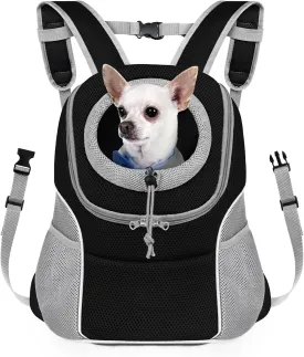 WOYYHO Pet Dog Carrier Backpack with Storage Pockets Small Dog Front Backpack Adjustable Straps Dog Backpack Breathable Dog Front Carrier with Safety Belt for Travel Hiking Cycling Outdoor Use