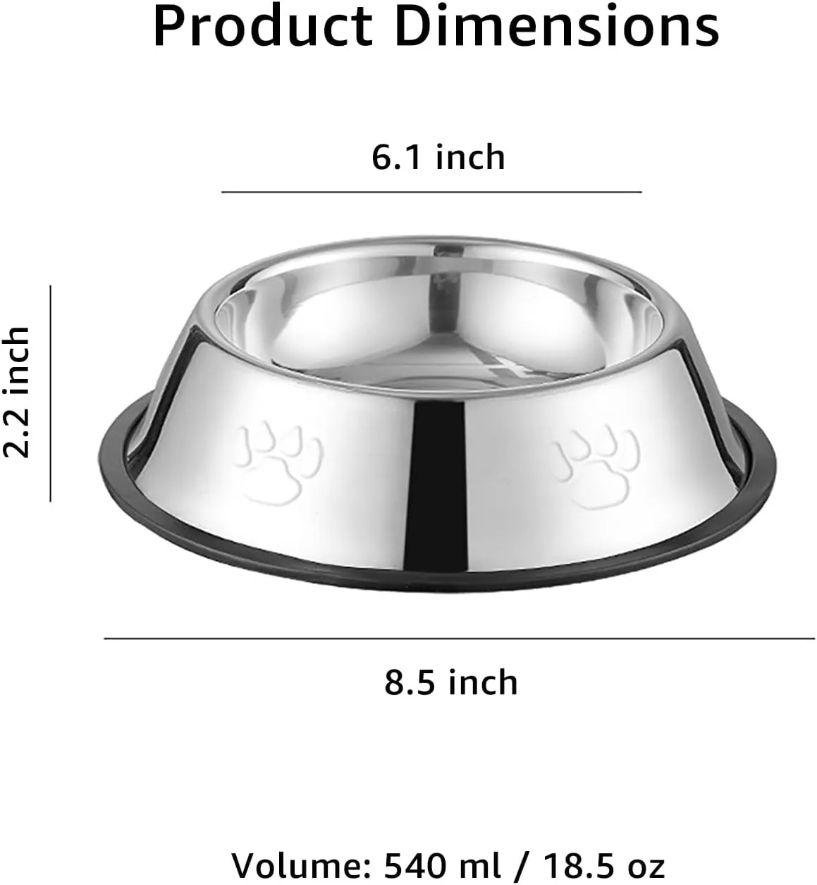 YINGFAN Stainless Steel Dog Bowls, Non-Slip Dog Food and Water Bowl, 8.5 x 2.2 Inch (2.5 Cup), Wear Resisting, Easy to Clean