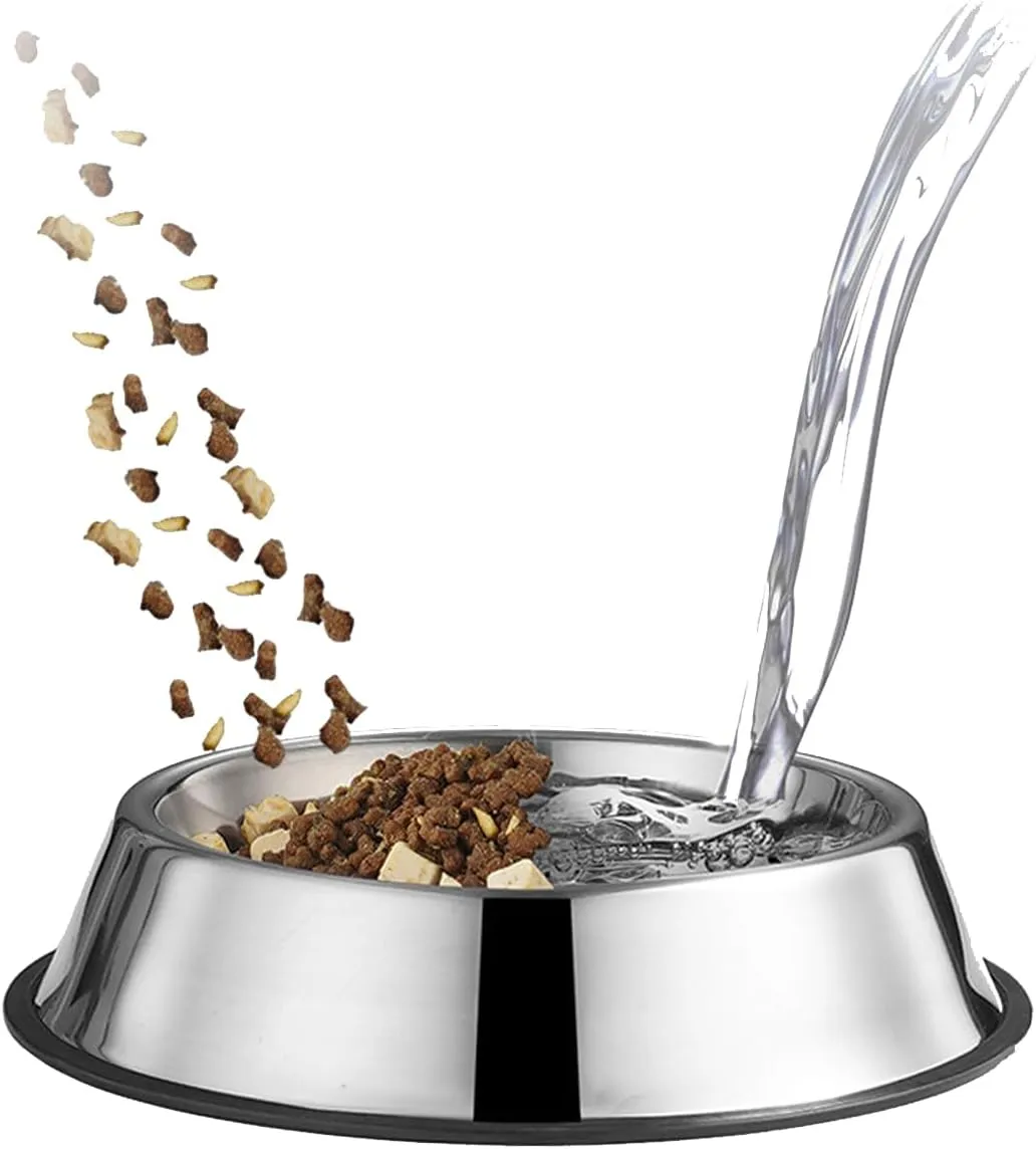 YINGFAN Stainless Steel Dog Bowls, Non-Slip Dog Food and Water Bowl, 8.5 x 2.2 Inch (2.5 Cup), Wear Resisting, Easy to Clean