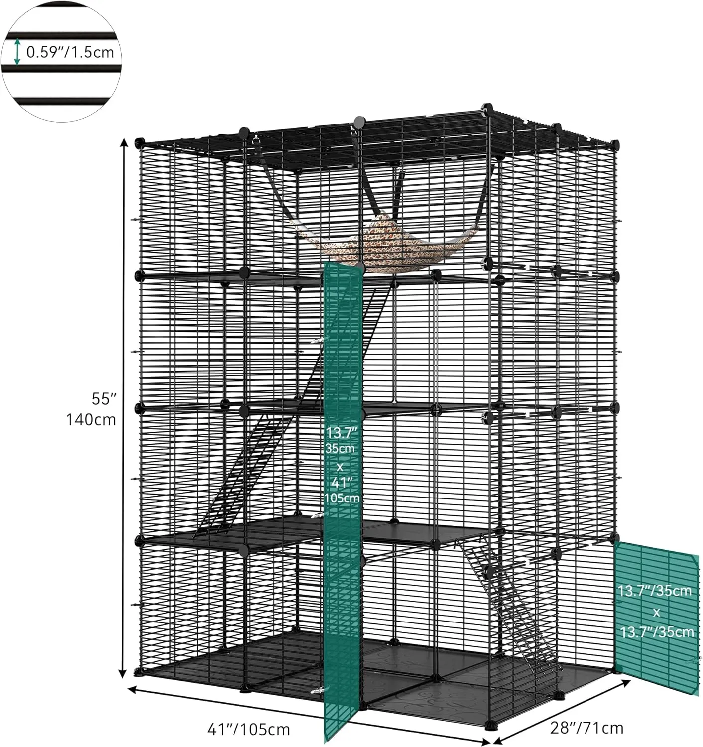 YITAHOME 4-Tier Indoor Cat Cage: Large Enclosure with Hammock DIY Metal Playpen for Small Pets, Puppies, Guinea Pigs, Ferrets, Hamsters Black