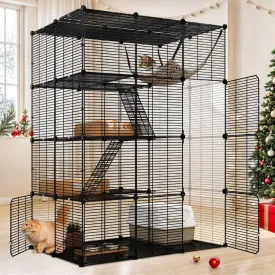 YITAHOME 4-Tier Indoor Cat Cage: Large Enclosure with Hammock DIY Metal Playpen for Small Pets, Puppies, Guinea Pigs, Ferrets, Hamsters Black